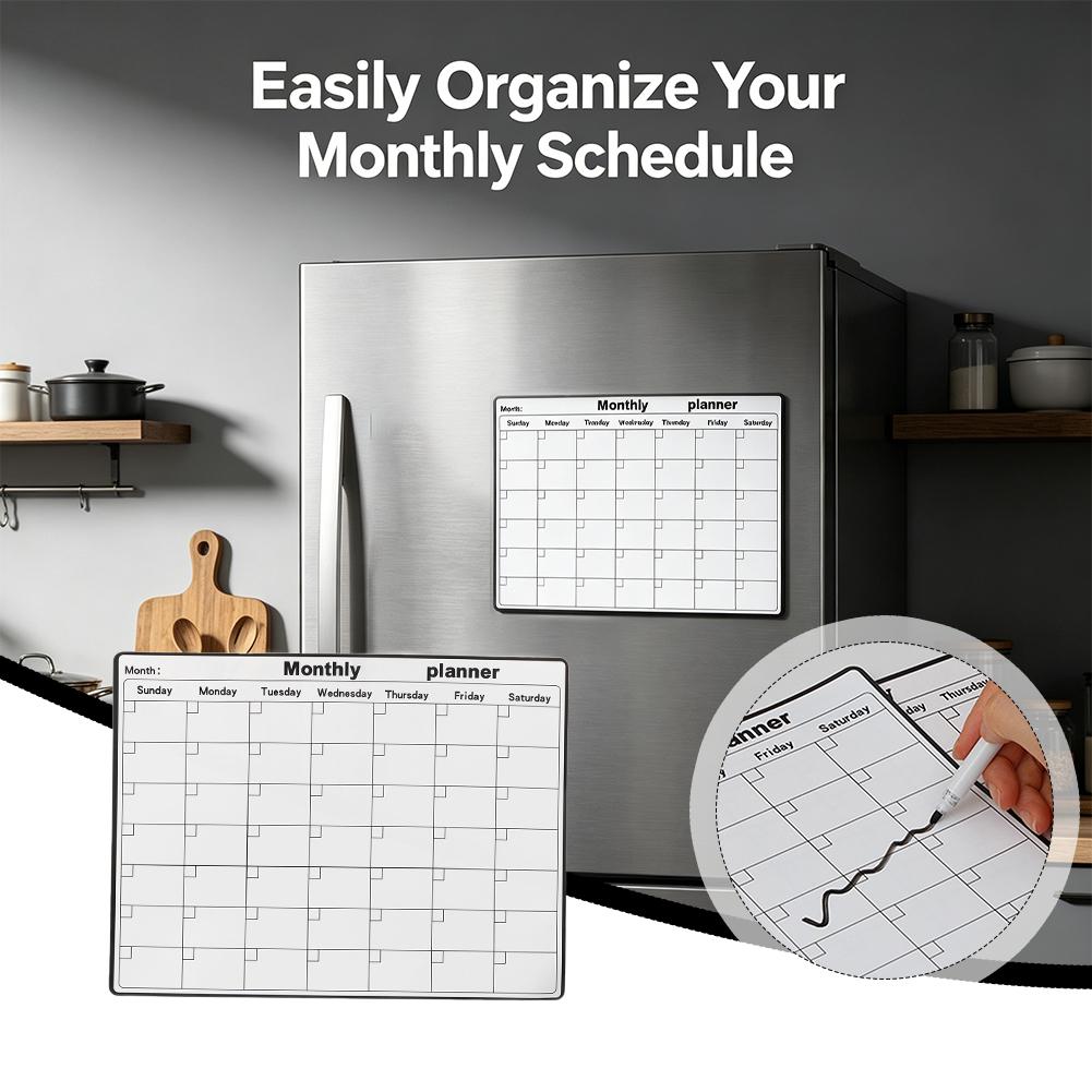 Magnetic Whiteboard Calendar - 磁気冷蔵庫ドライイレースカレンダーマンスリープランナーホワイトボード記録メッセージボードメモパッド冷蔵庫マグネットキッチン装飾