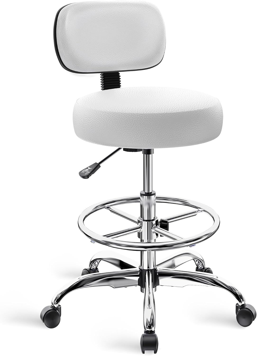 Office Footrest Cushion - SUPERJARE 背もたれ付き製図椅子、調節可能なフットレストローリングスツール、多目的オフィスデスクチェア、厚いシートクッション