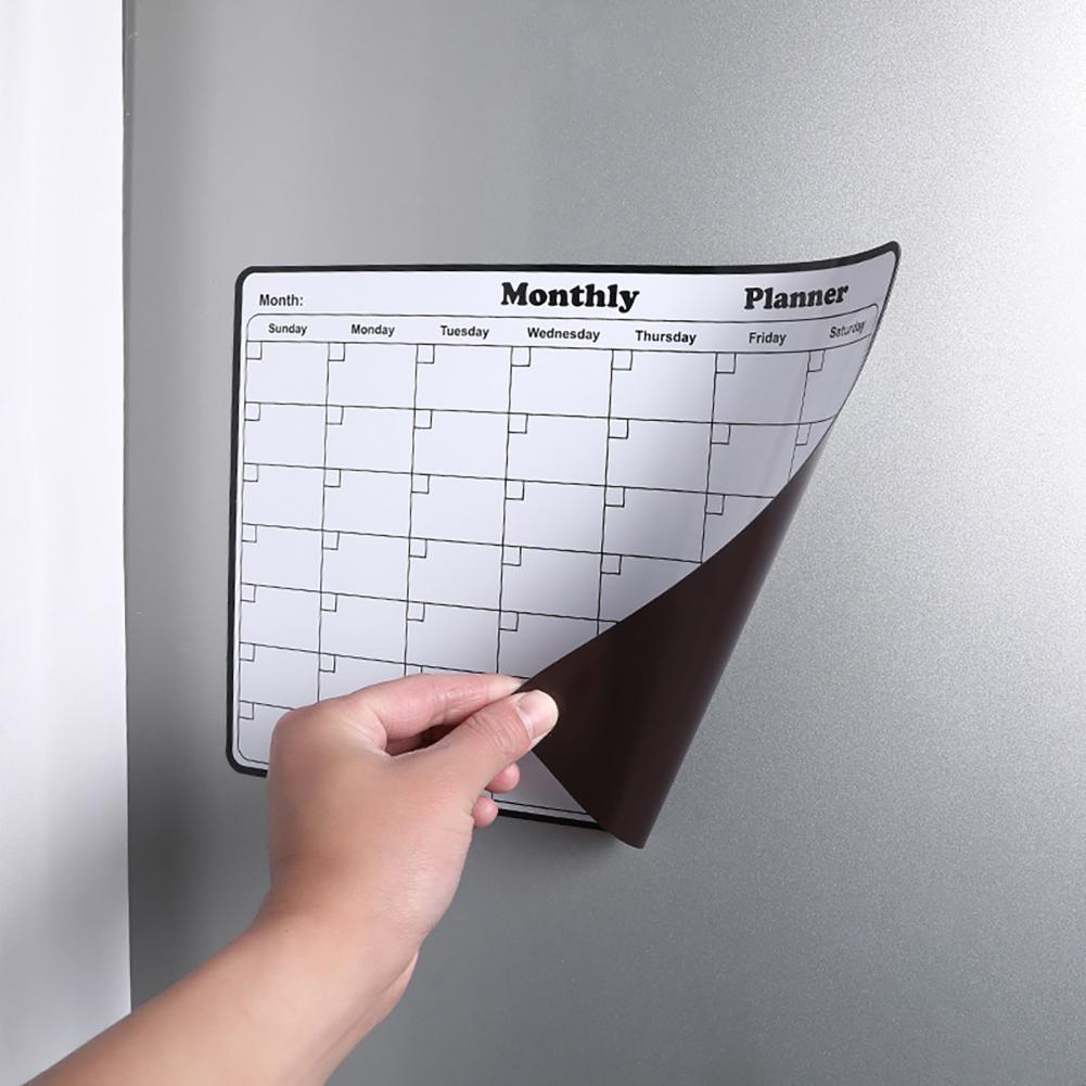 Magnetic Whiteboard Calendar - 再利用可能な月間カレンダー＆ウィークリープランナー冷蔵庫用磁気ホワイトボード黒板風メモ帳キッチンメッセージボード