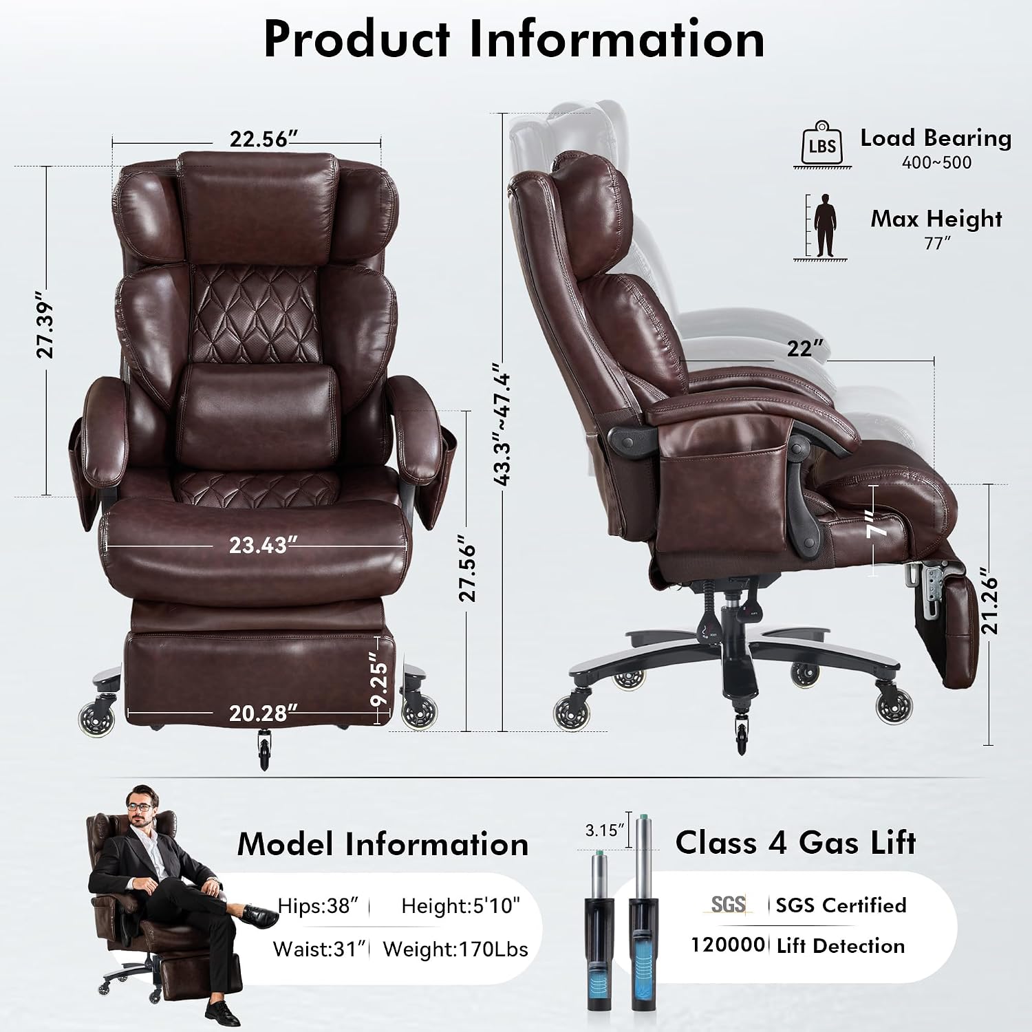 Office Footrest Cushion - 大型＆背の高い方向け人間工学に基づいたオフィスチェア、フットレスト、マッサージクッション、頑丈なランバーサポート付きエグゼクティブデスクチェア、カスタムメイド