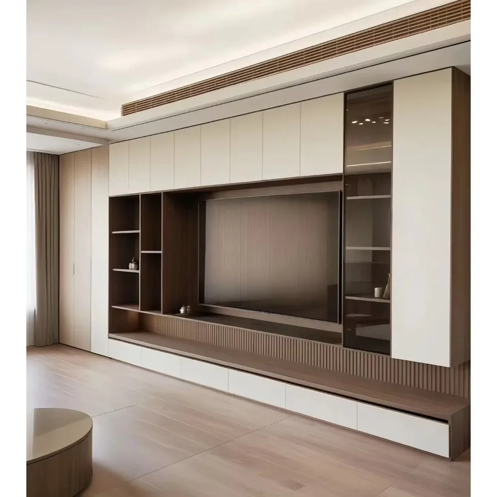モダンなカスタム木製ロータイプテレビ台、パネルデザイン、高さ - Office Furniture Custom のレビューと価格