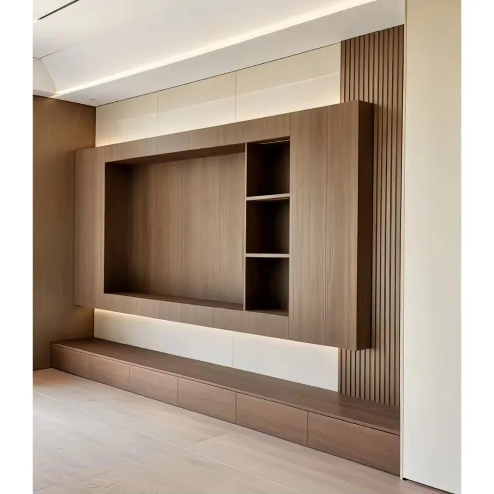 モダンなカスタム木製ロータイプテレビ台、パネルデザイン、高さ - Office Furniture Custom のレビューと価格