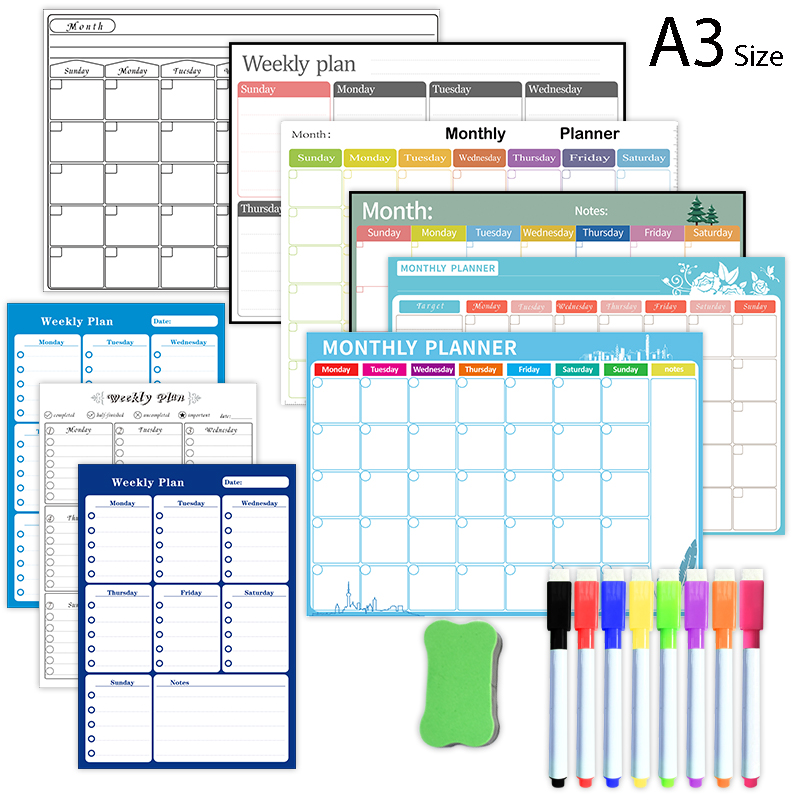 磁気ウィークリーマンスリープランナーカレンダーテーブルドライ - Magnetic Whiteboard Calendar のレビューと価格