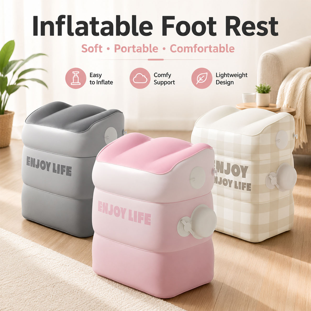 飛行機旅行用インフレータブルフットレスト1個 - 長時間飛行 - Office Footrest Cushion のレビューと価格