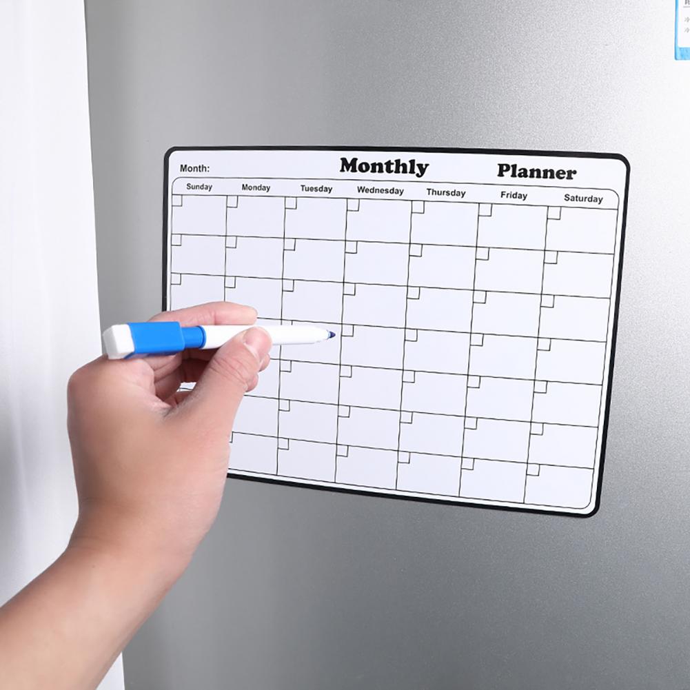 再利用可能な月間カレンダー＆ウィークリープランナー冷蔵庫用磁 - Magnetic Whiteboard Calendar のレビューと価格
