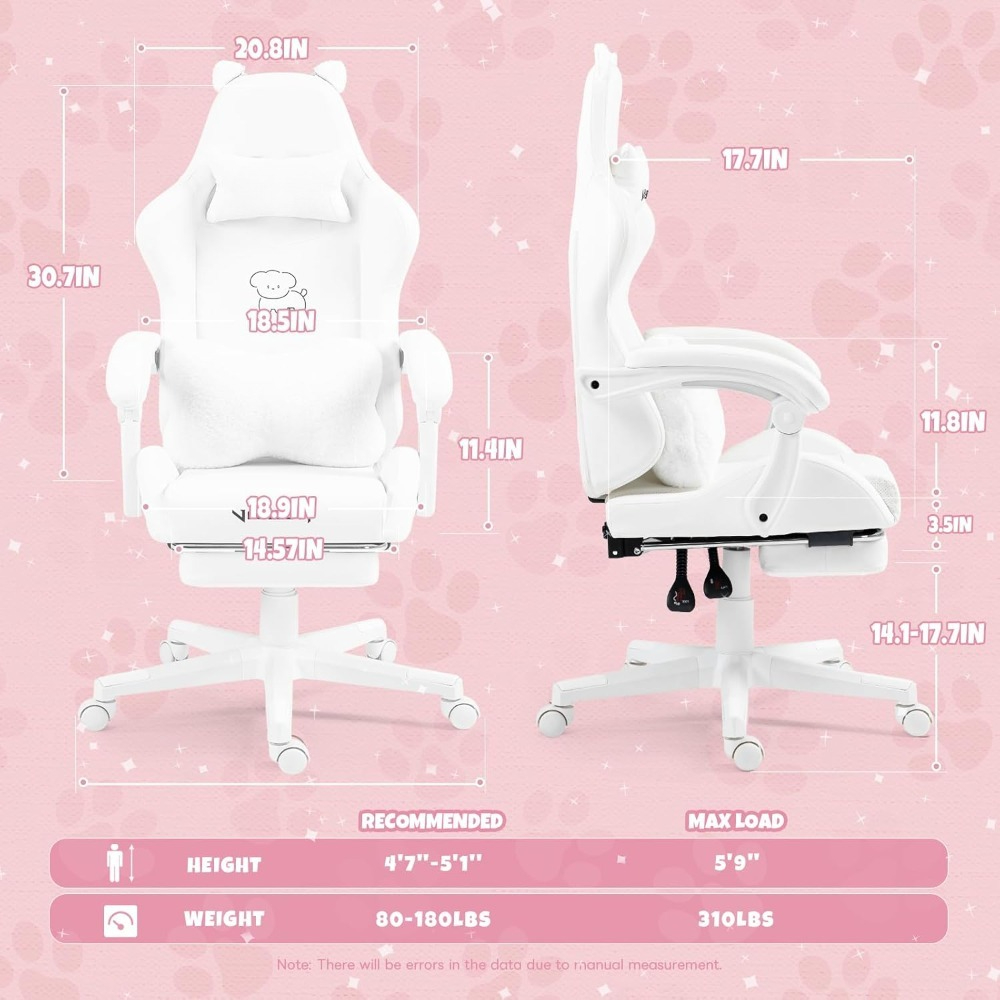 ランバークッションと装飾耳付きのかわいいゲーミングチェア、フ - Office Footrest Cushion のレビューと価格