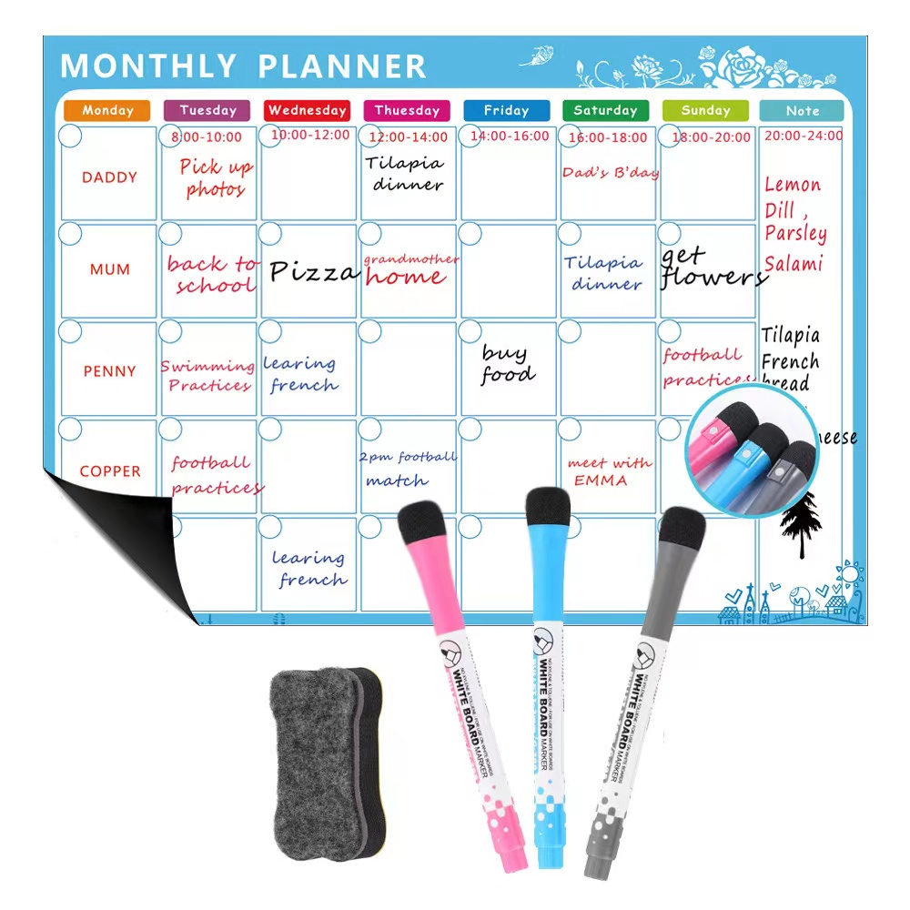 磁気冷蔵庫、ドライイレースカレンダー、月次プランナー、ホワイ - Magnetic Whiteboard Calendar のレビューと価格