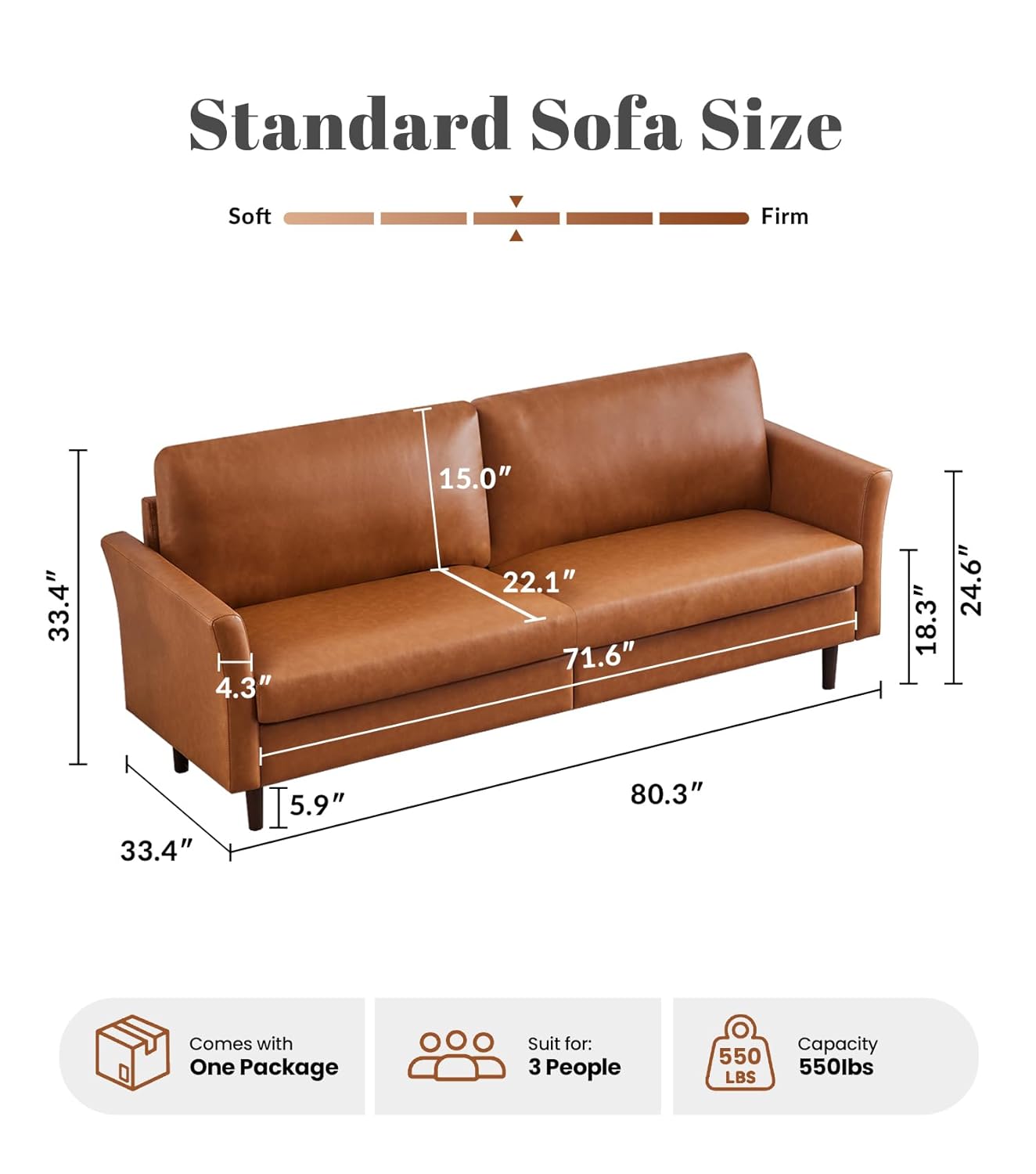 80インチフェイクレザーソファカウチ、ミッドセンチュリーモダ - Office Furniture Custom のレビューと価格