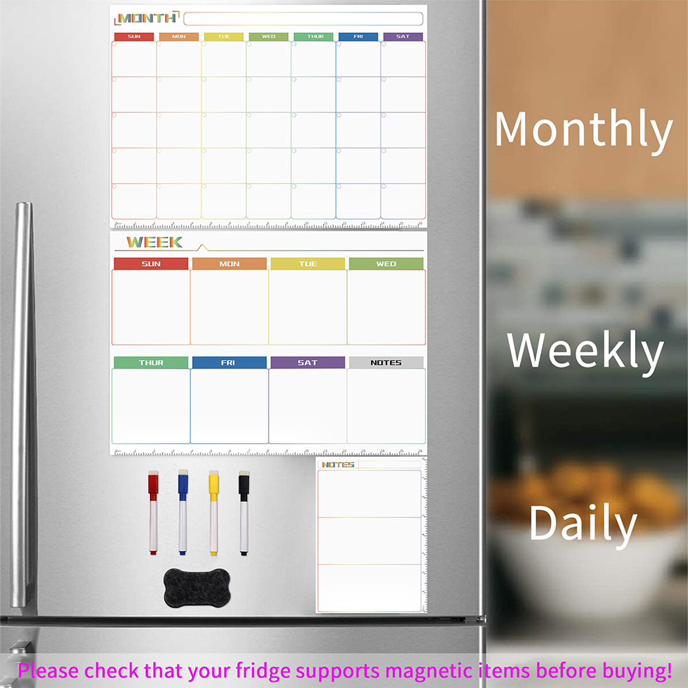 磁気ドライイレースボード 再利用可能な冷蔵庫マグネットボード - Magnetic Whiteboard Calendar のレビューと価格