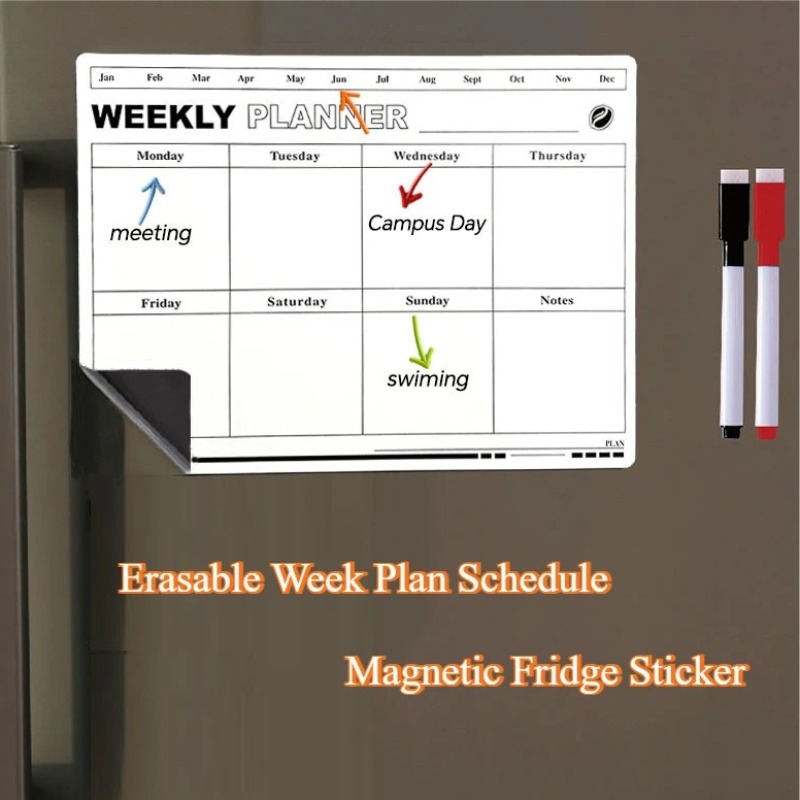 消去可能な週間計画スケジュールカレンダー軟磁性冷蔵庫ステッカ - Magnetic Whiteboard Calendar のレビューと価格